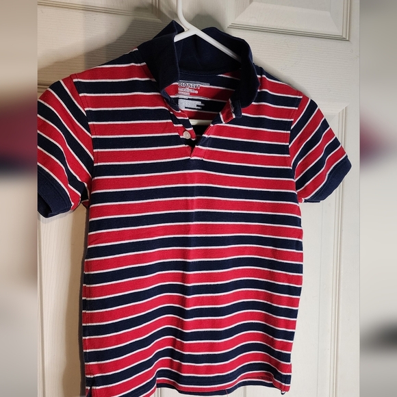 Old Navy Kids Red and Blue Striped Polo Shirt Size Medium - Picture 1 of 3